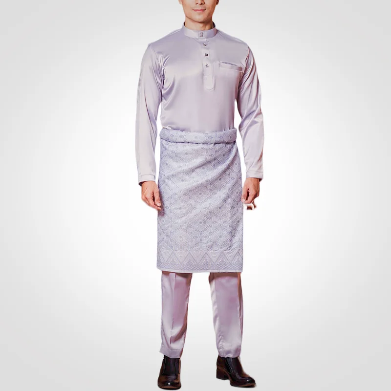 SIPO Eid Wholesale Malaysia Baju Melayu Elrah Muslim Men Set Sim-fit Satin Modern Baju Melayu