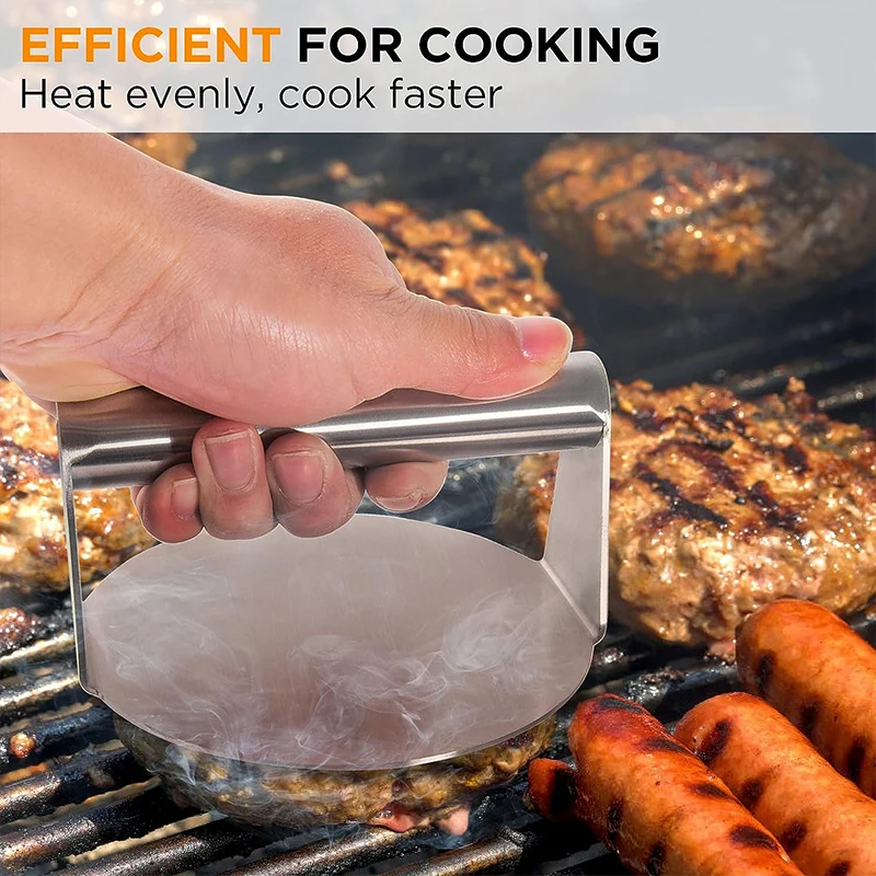 5.5 Inch Round Stainless steel Burger Smasher Non-Stick Smooth Hamburger Press Flat Bottom Without Ridges For Grill Tool