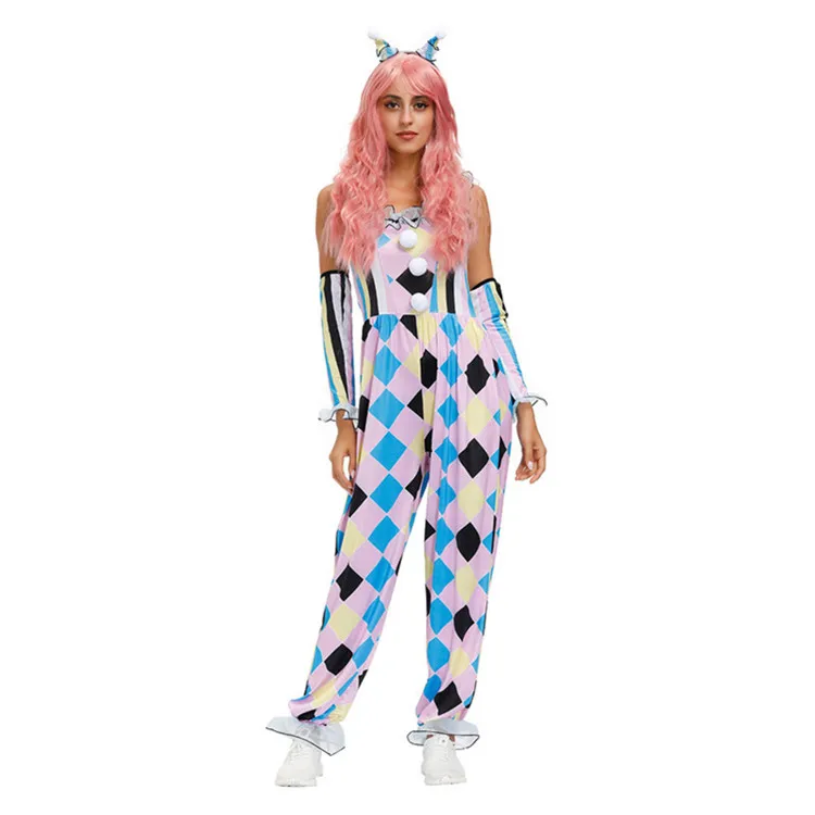 Wholesale Carnival Halloween Party Cosplay Clown Costume Circus Checkered Jumpsuit