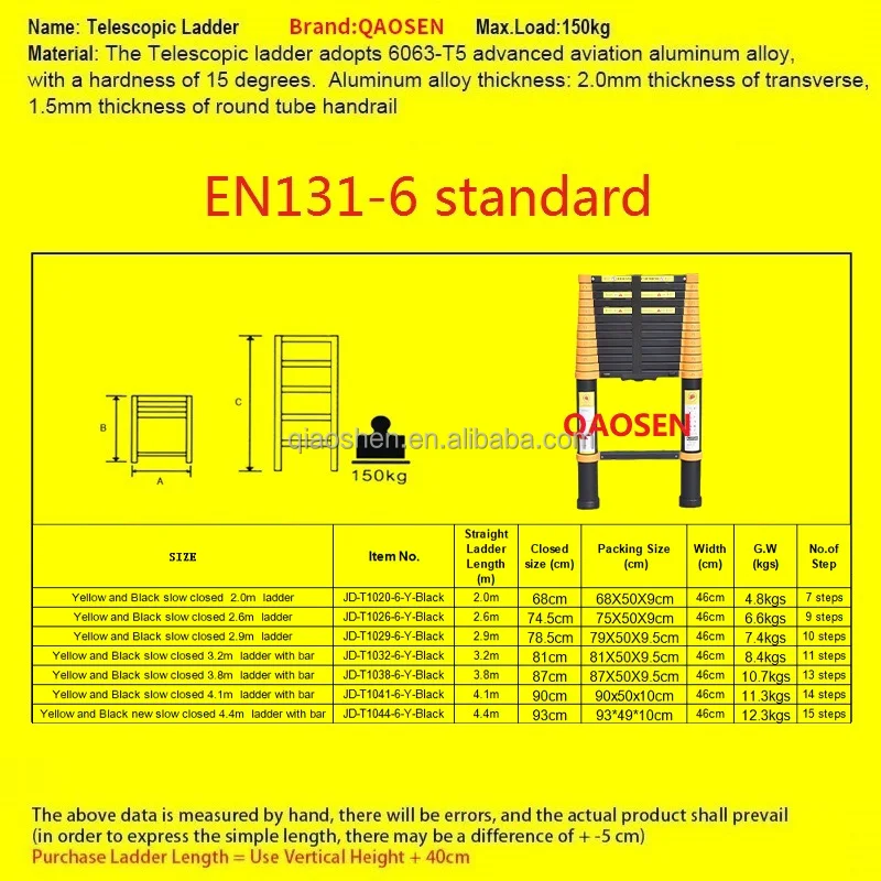 Yellow and Black Slow Closed Ladder Soft close design air retraction-slow down