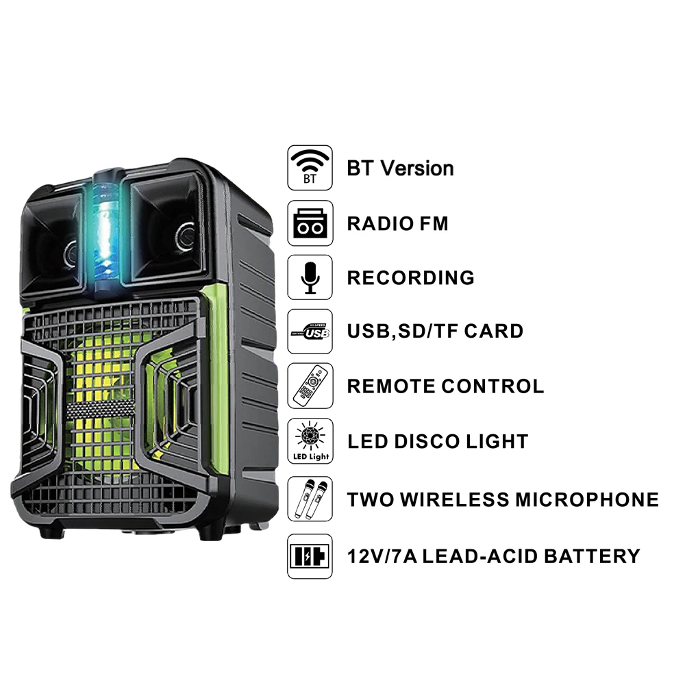 8 Inch Karaoke Circle Amplified Speaker Wireless Woofer Speaker Mic Remote Control Color Led Outdoor Tws Party Trolley Speaker