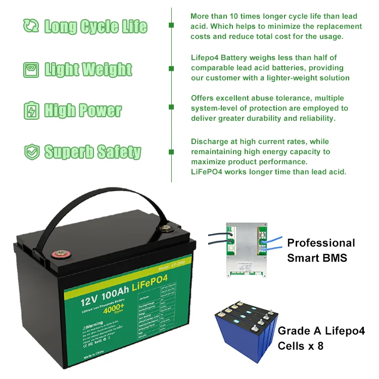 Lead Acid Replacement 12V 100Ah Lifepo4 Lithium-akku Overseas Stock Lithium Ion Phosphate Battery Akku Cart Battery Pack Battery