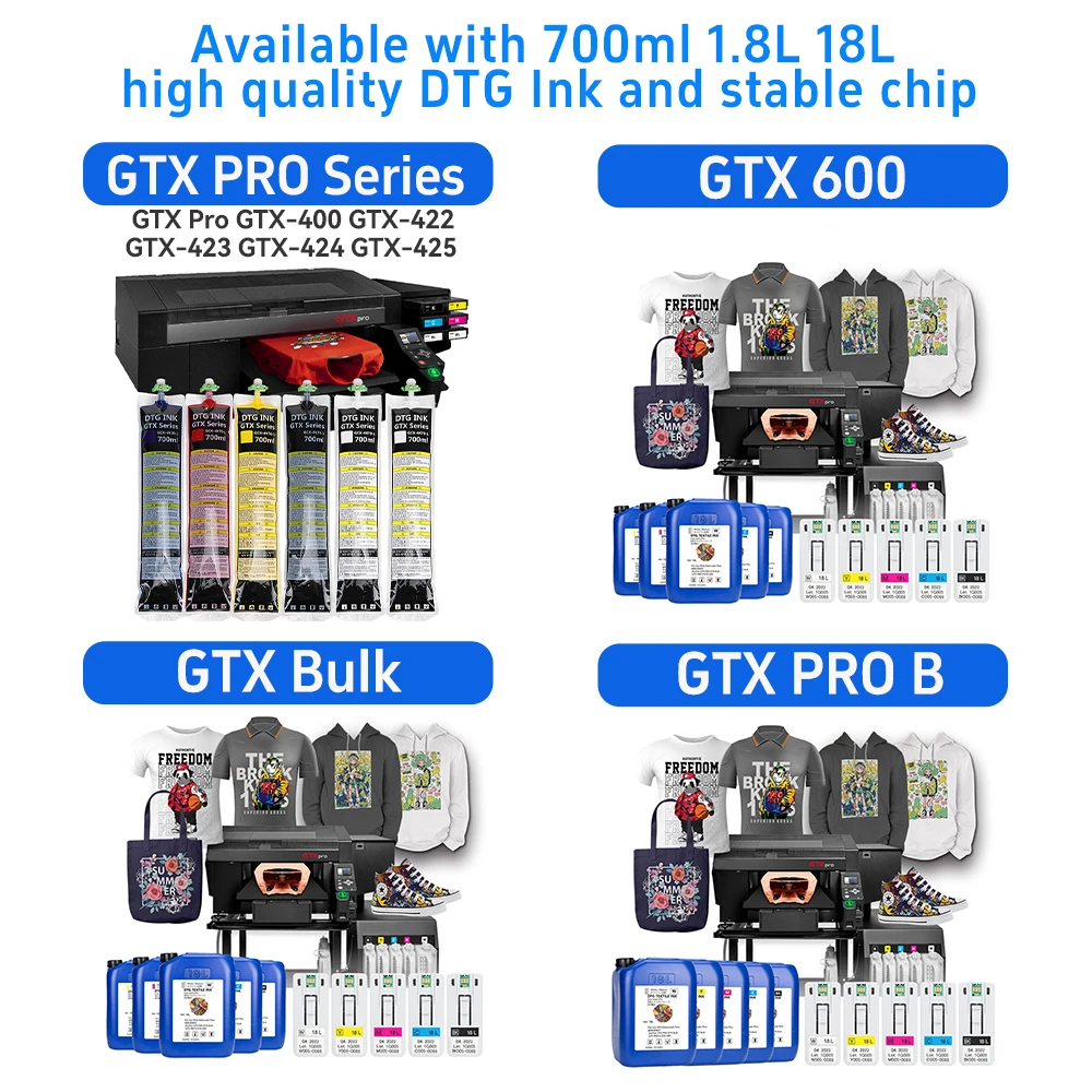 Textile Pigment Ink 700ml GTX Ink Pack Chip For Brother GTX Pro DTG Printer For Brother GTX 400 422 423 424 425 600 Printer