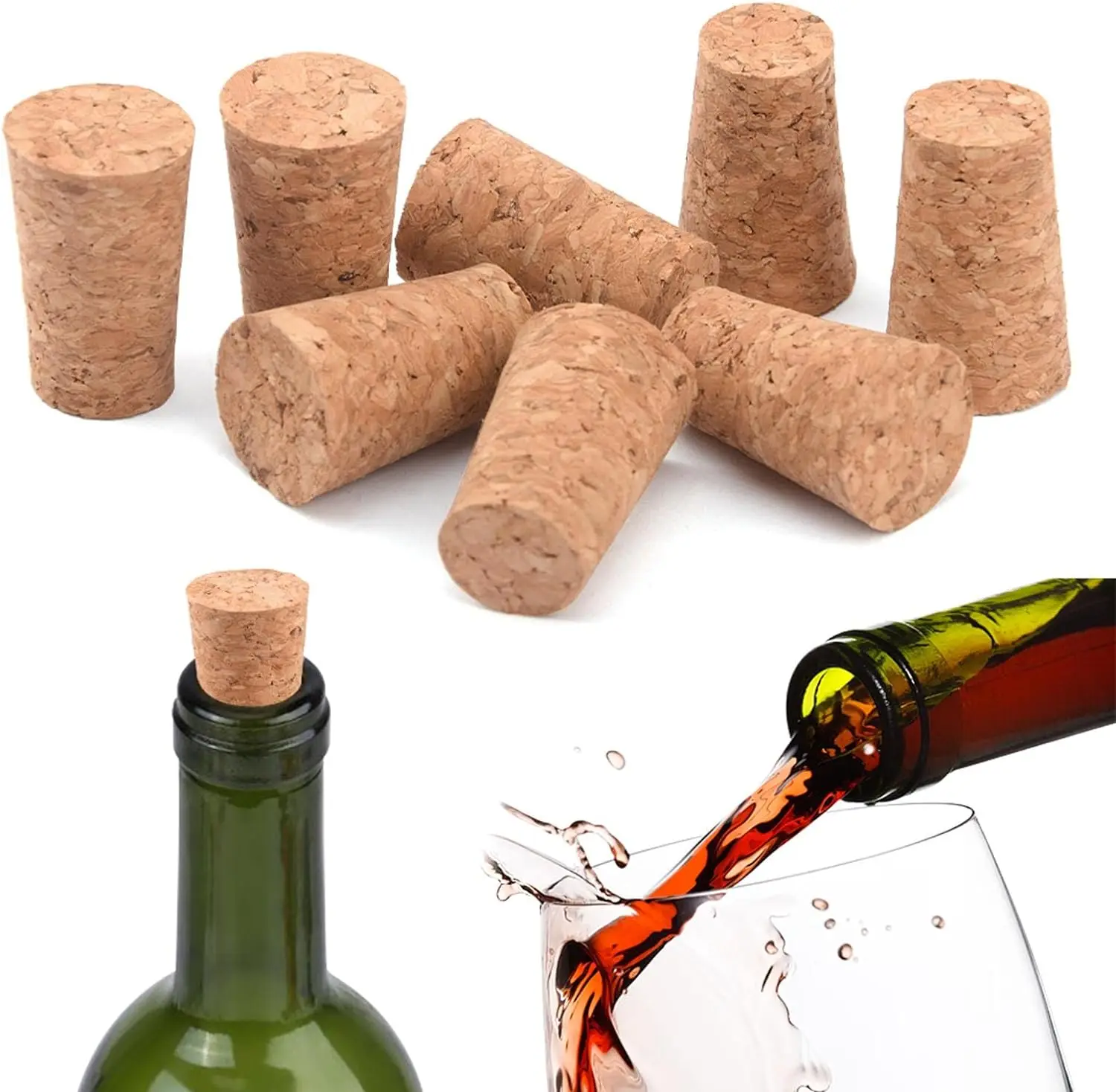 100pcs Natural Tapered Soft Wood Corks, Tapered Cork Wooden Beer Bottle Stopper for Homemade Wine Making DIY Craft
