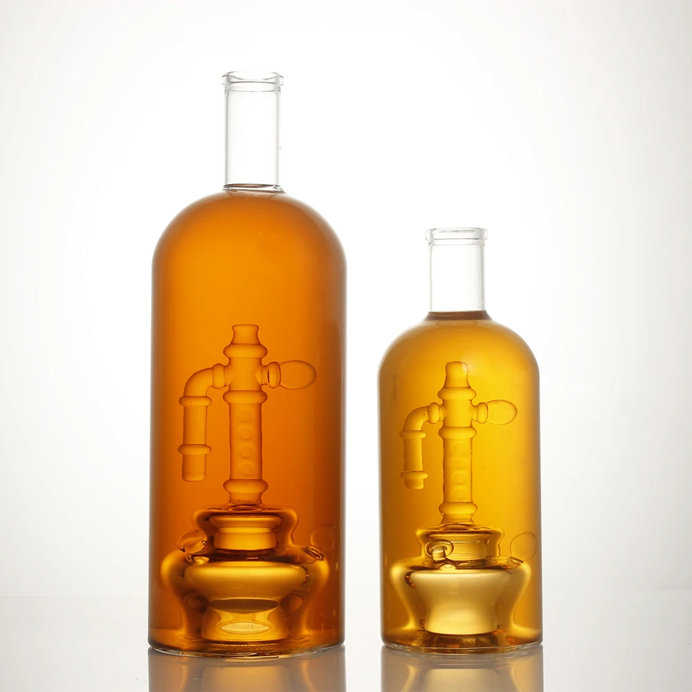 Luxury Low MOQ High Borosilicate 700ml 1000ml tiger diamonds Shape empty bottom Liquor Glass Bottle for gin Vodka whisky