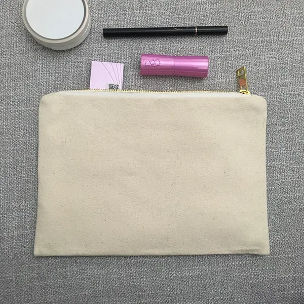 Canvas Cosmetics Bag White Cotton with Zipper  Canvas Bag
