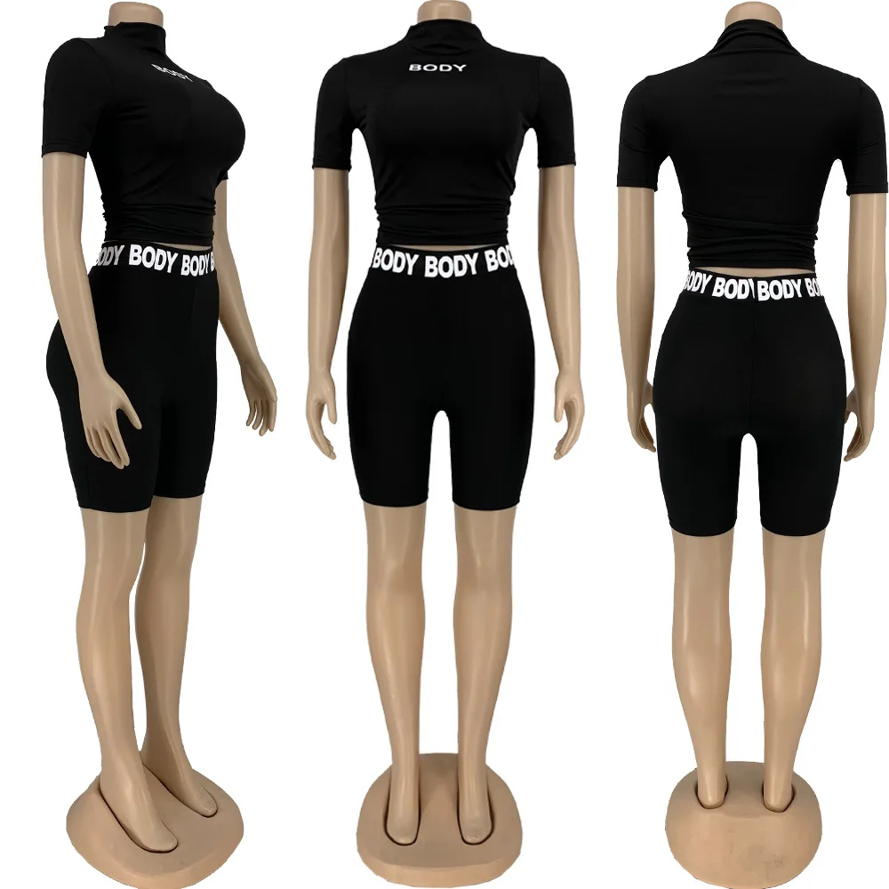 Custom Logo Track Suit Women Solid Color Shirts And Shorts Set Yoga Wear Two Piece Set Athletic Jogger Suit Biker Shorts Outfits