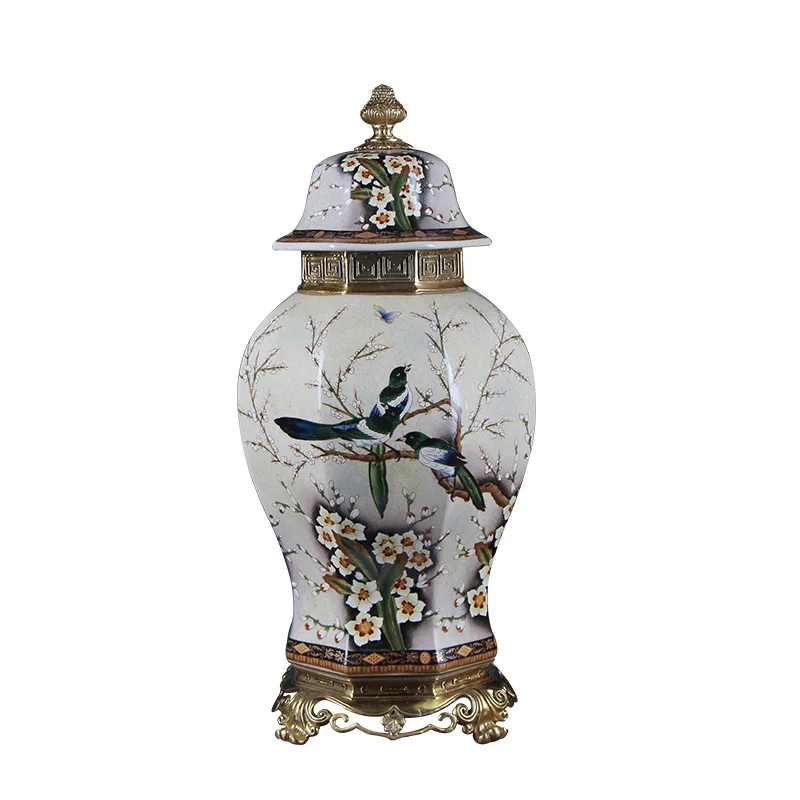 New design Chinese ceramic storage tank cover altar blue and white porcelain ginger jar for home decor