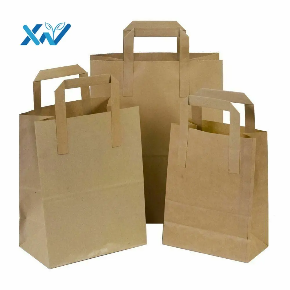 Disposable logo printing white brown kraft paper bag shopping grocery paper restaurant takeaway paper bag with handle