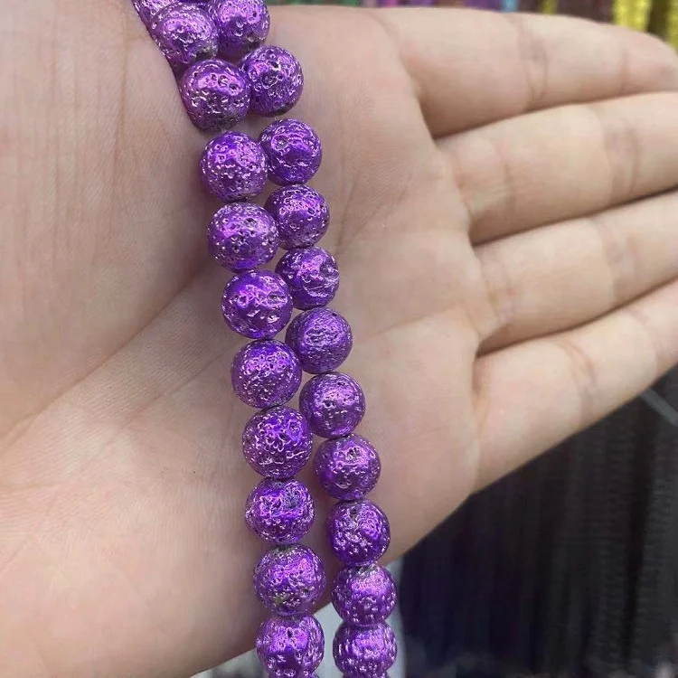 DIY Natural Stone Round Beads Paint Purple Volcanic Stonebead Lava for Jewelry Making