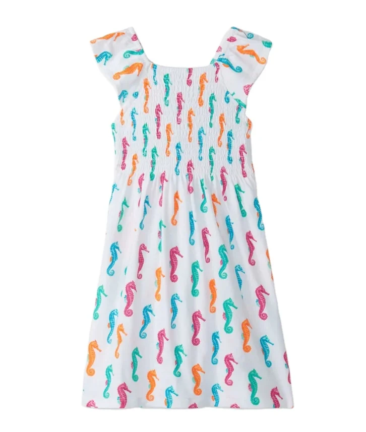 Yiwu Yiyuan custom Girls Painted Seahorses Smocked Dress for girls