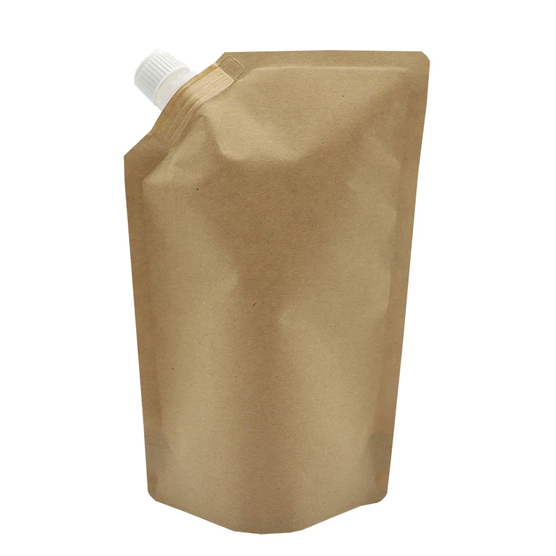 Eco friendly brown white black craft paper spout pouch kraft paper bag food grade biodegradable spouted pouches for liquid