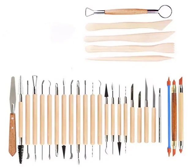 Hot sale, 30pcs wooden handle clay sculpting tools DIY modeling tool pottery carving set in fabric storage bag