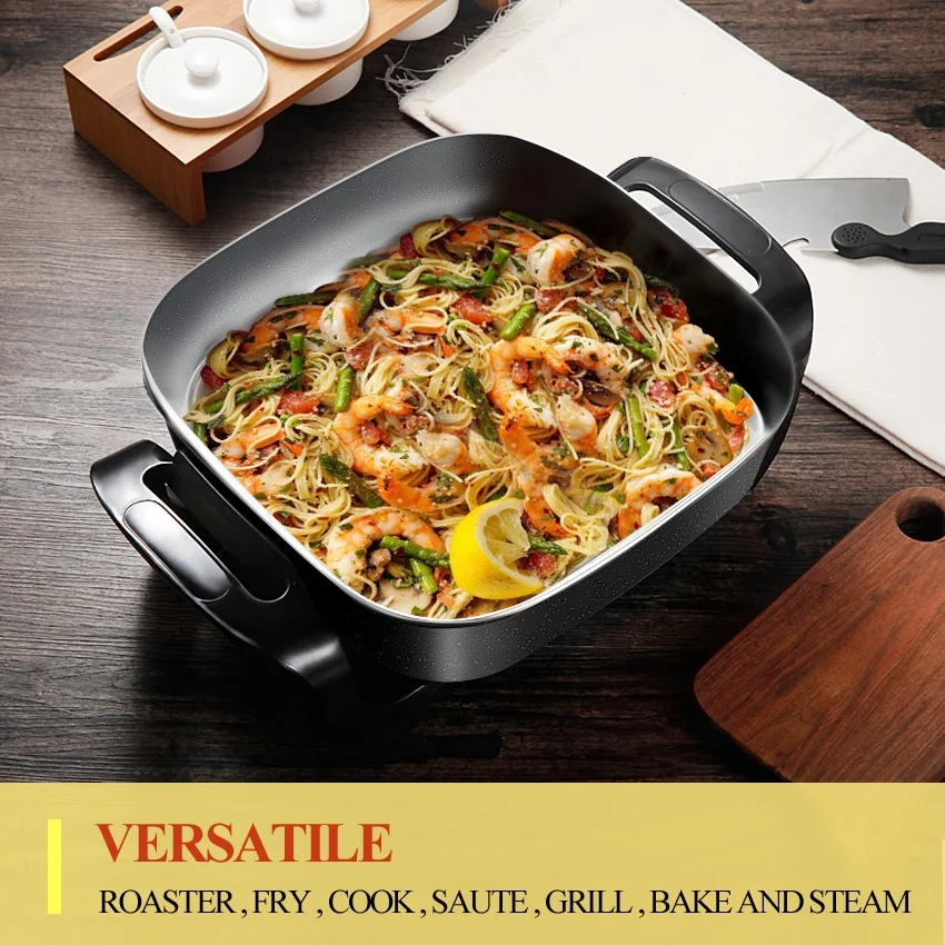 5 л квадратная электрическая сковорода обжигающий гриль легко Очищаемый антипригарный Электрический поддон высокой емкости 12-дюймовый паровой