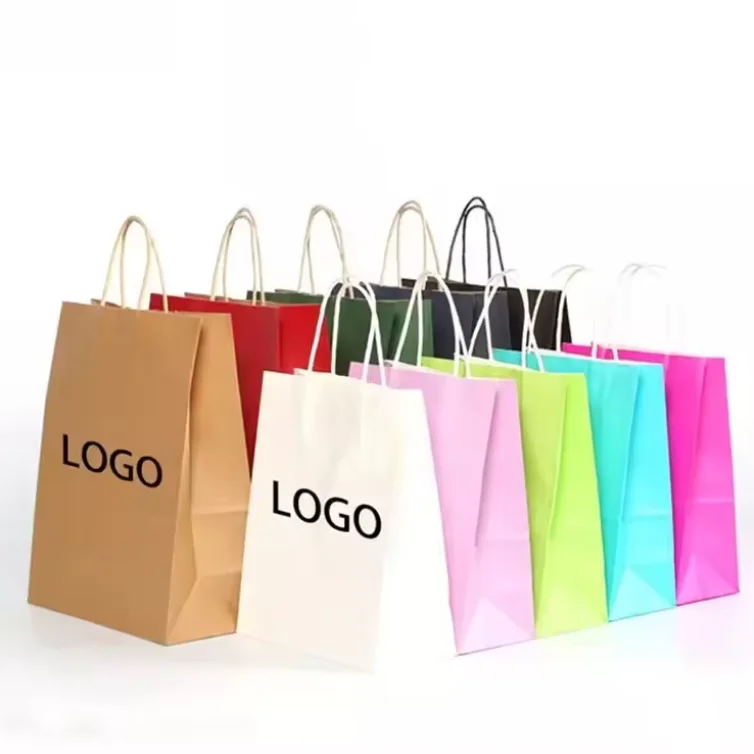 Custom Your Own Logo Print Kraft Paper Bag Brown Paper Kraft Bag Black Small Food Kraft Bag with Your Own Logo