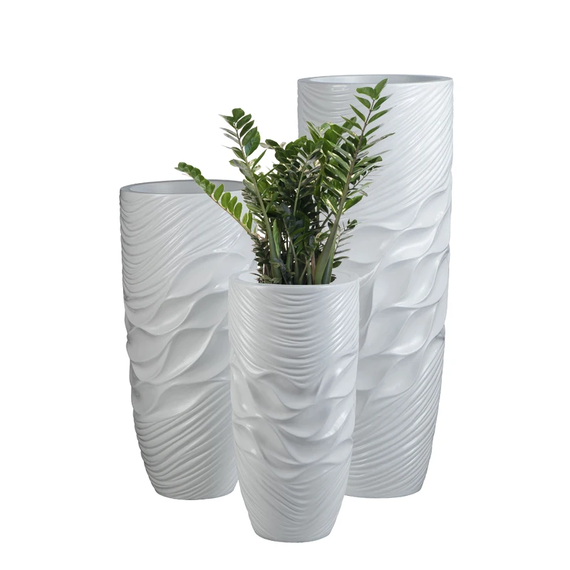 Factory Custom Flower Pots Planters Tall White Clay Fiberglass Floor Modern Vases Decor