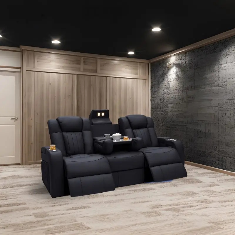 Wholesale Project 3 Seat Adjustable USB Charger Leather Recliner Sofa Home Theater Furniture with Blu-etooth for VIP Movie Room