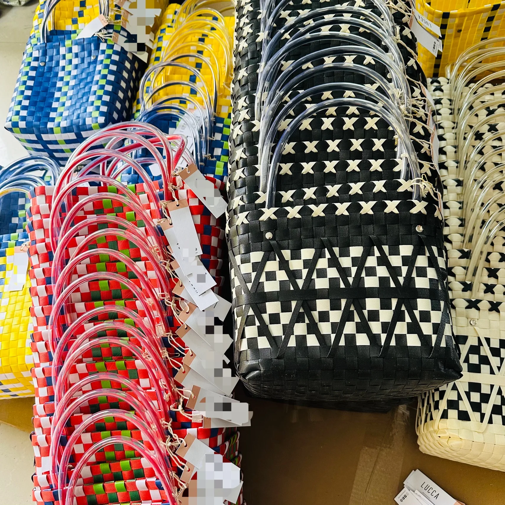 Stripe Colorful Waterproof Summer Beach Plastic Handbag  Woven Basket Fashion Beach Bag