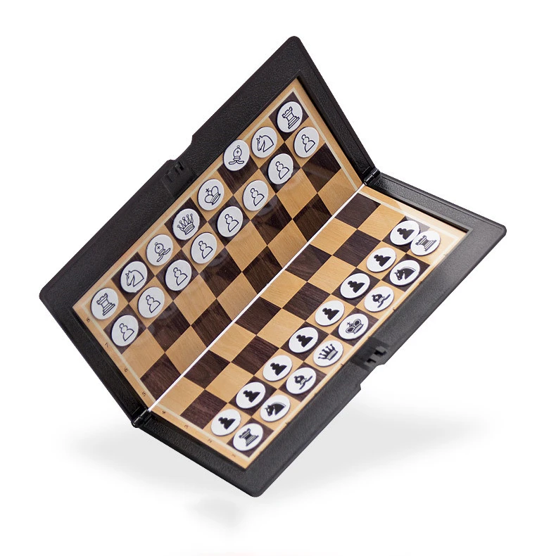 High Quality Foldable  Checkers With Magnet Chessboard Mini Plastic Chess Clock Set Game