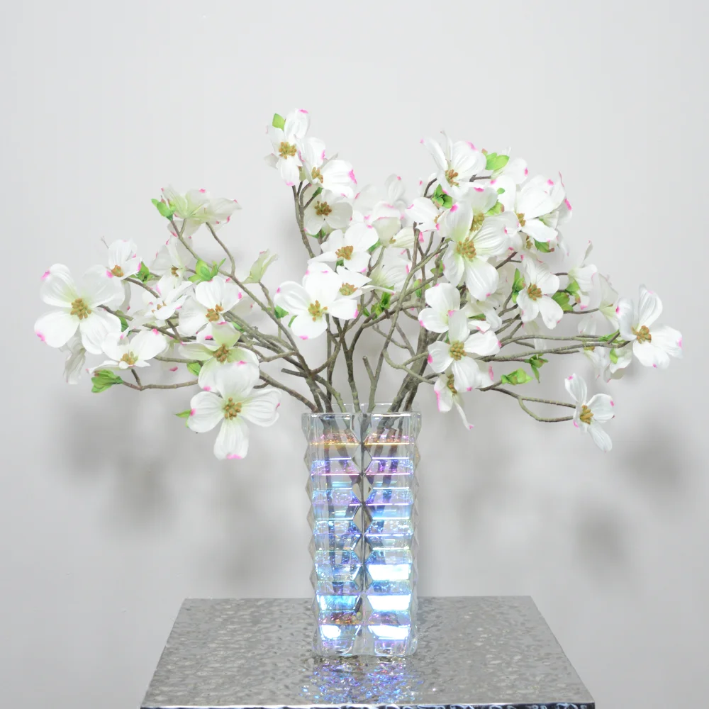 White Silk Real Touch Rose Bouquet Flowers Artificial Real Touch Rose Bush With Vase For Wedding Decoration