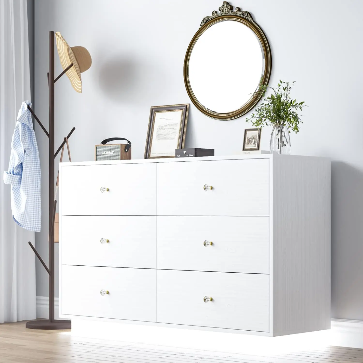 Wood Led Light Dresser Organizer Table Set Modern 6 Drawers Dresser Chest of Drawers Dressers Bedroom Furniture White