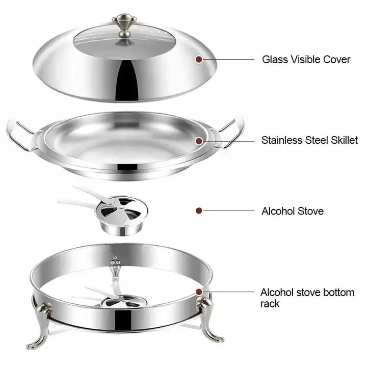 High Quality Goden And Silver Stainless Steel Household Commercial Small Chafing Dish Alcohol Stove Small Cooking Hot Pots