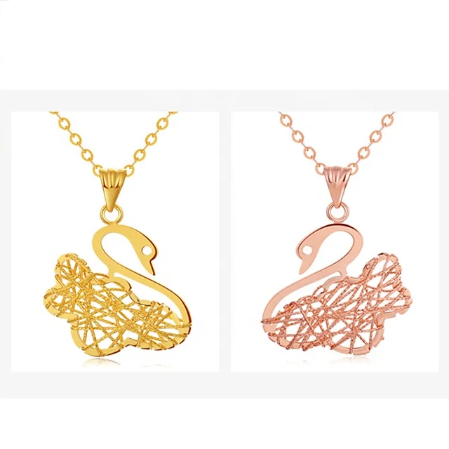 Xinfly Au750 Jewelry 18k Solid Pure Gold Yellow Gold Animal Swan Charms Pendants Necklace