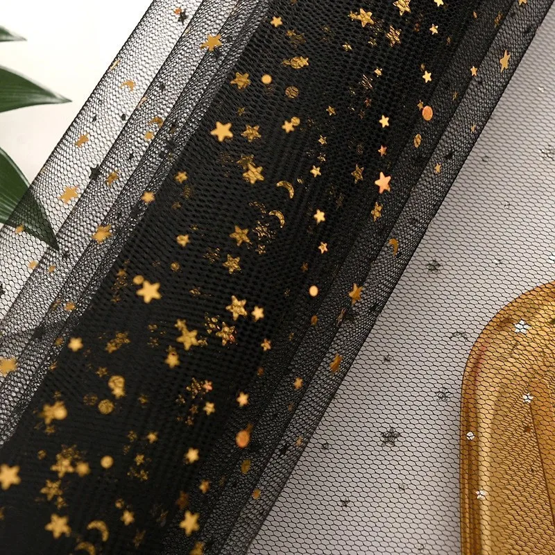 Hengcool Flower Decoration Wrapping Mesh 48*5Y Printed Gold Star Fabric Roll