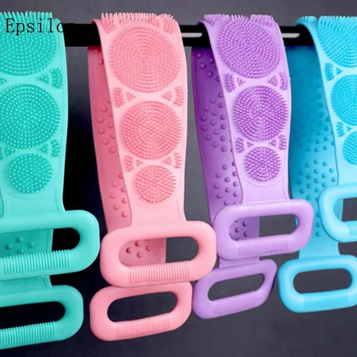 Epsilon Double-Sided Rubbing Silicone Brushes Bath Towels Back Massager Silicone Bath Towel Belt