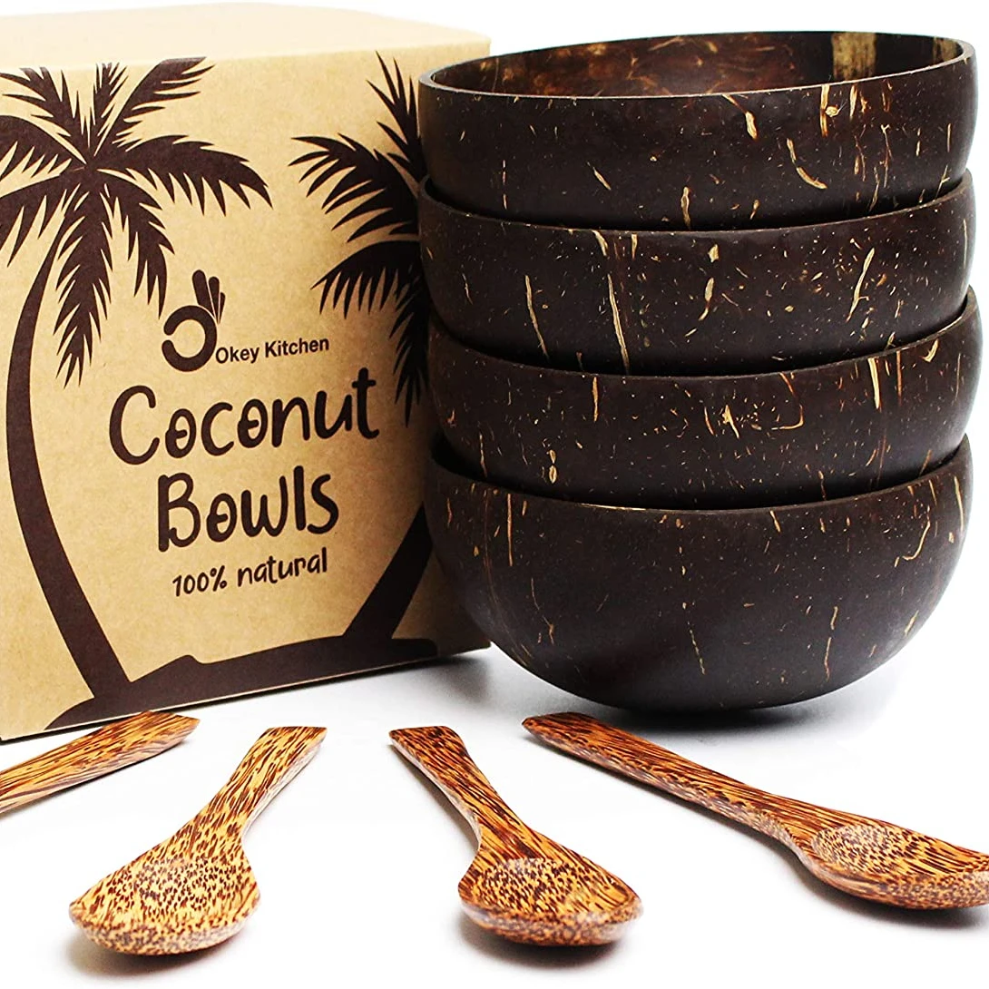 Набор из кокосовой чаши и ложки, устойчивый и органический вариант для цветочного узора или свечей, переработанная натуральная Кокосовая чаша