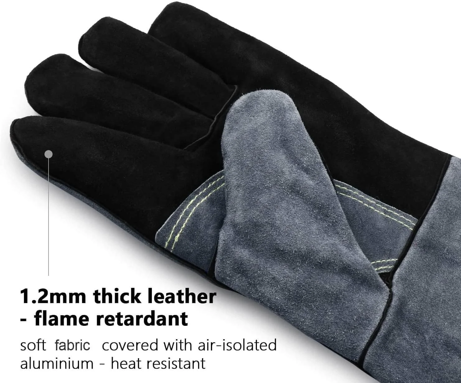 Factory Sale Long Pattern Cow Skin Leather Safety Hand Heat Resistant Welding BBQ Gloves