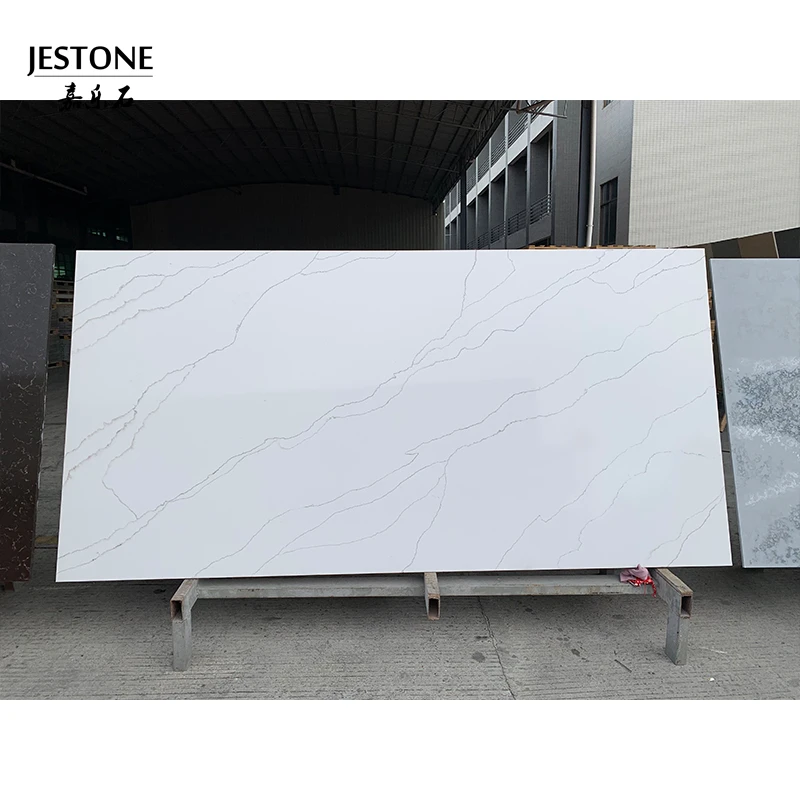 JESTONE Best Price Calacatta Design Artificial Quartz Stone Natural with Gold Veining for White Kitchen Countertops