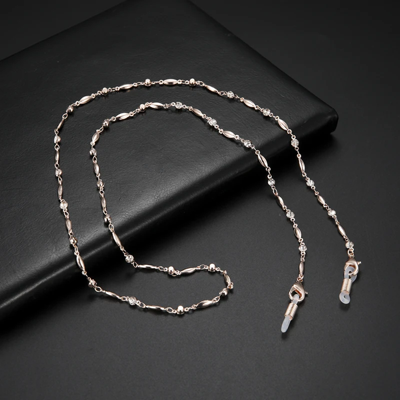 Metal With Crystals Copper Chain Sunglasses Reading Glasses Chain Rhinestones Hanging Neck Chain Neck Masked Strap  Necklace