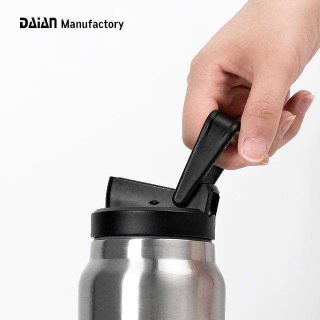 20oz 32oz Luxury Double Wall Wide Mouth Stainless Steel Water Bottle with Straw Sports Vacuum Flask with Foldable Straw Lid
