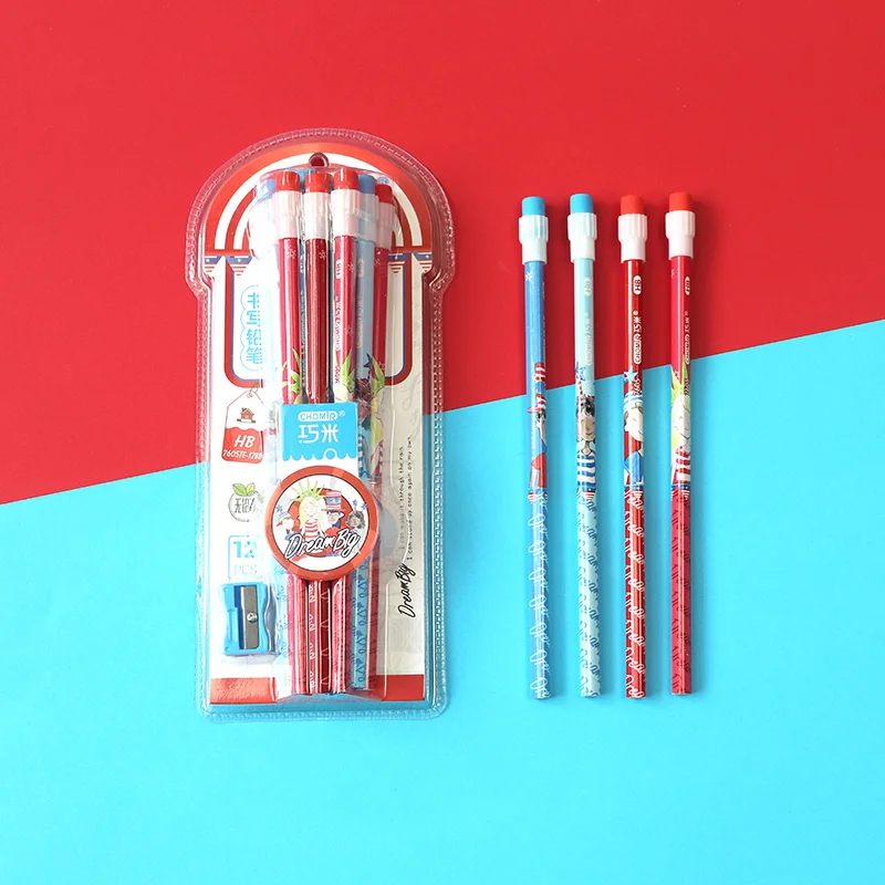 OEM HB 2B high strength pencil lead triangular basswood pencil with eraser tip