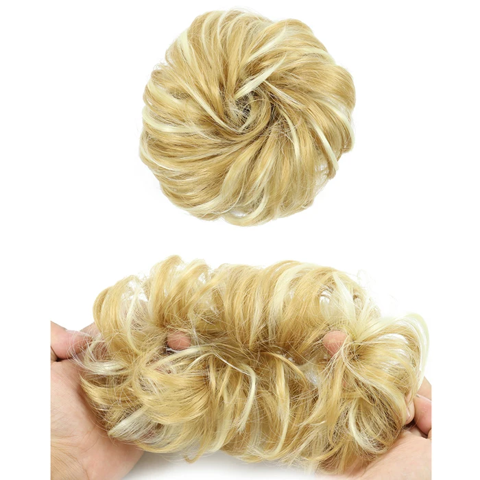 Women and Girls Curly Scrunchie Chignon Hair Bun With Rubber Band Synthetic Hair Ring Wrap On Messy Hair Bun Ponytails