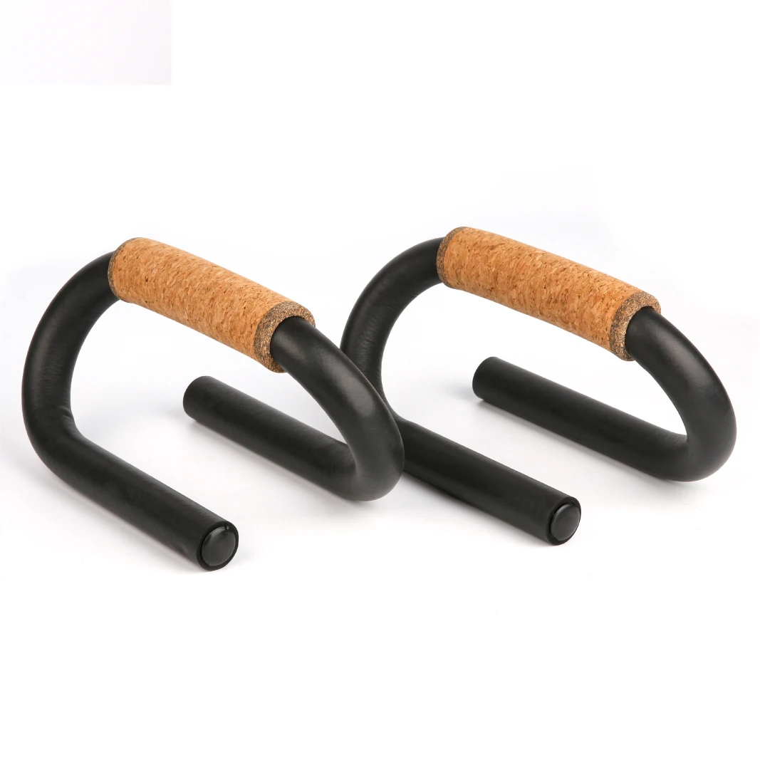 High Quality Home Fitness Steel  Cork Handle Push Up Bars Fitness Steel Metal S Shape Push Up Bar