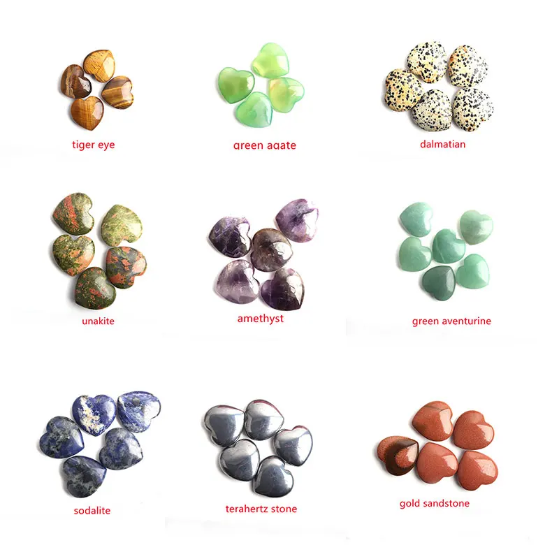 Hot Sale Natural Crystal Healing Stone Heart Shaped Flat Back Gemstone Heart Necklace Pendant For Gifts