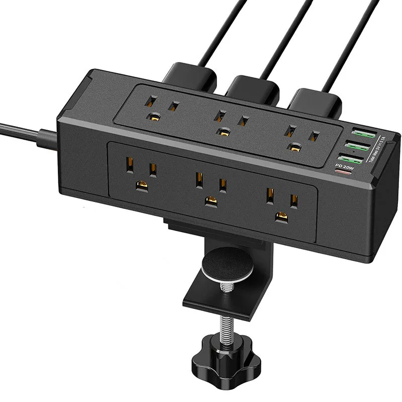 Desktop Edge Mount AC PD USB Outlets Fast Charging Station Removable Desk Clamp Surge Protector Power Strip for home office RV