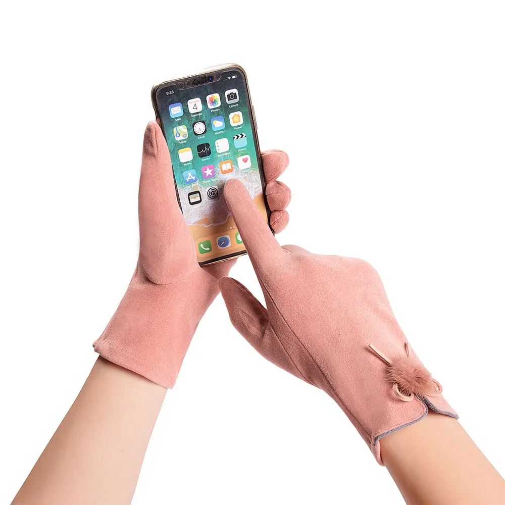 Women fashion party  Velvet gloves workout Winter Mittens gloves for women touch screen 2024 with hairball