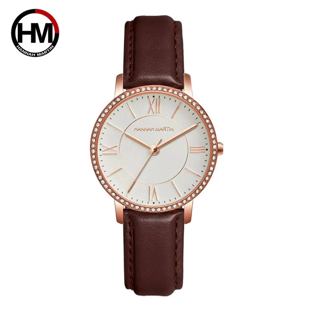 Hannah Martin Watch Factory Wholesale Price Fashion Luxury Japan Quartz Movement 3 Bar Waterproof Diamond Wrist Watch For Women