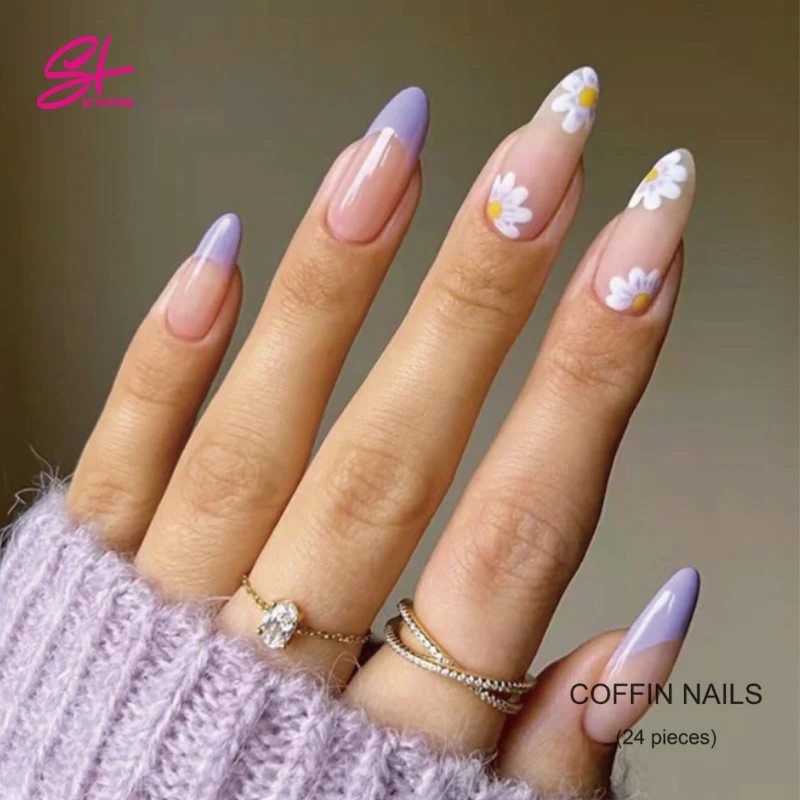 MISS GORGEOUS New Fashion Spring/Summer Theme Purple False Nails Colored Press on Nails for DIY Manicure Supplies