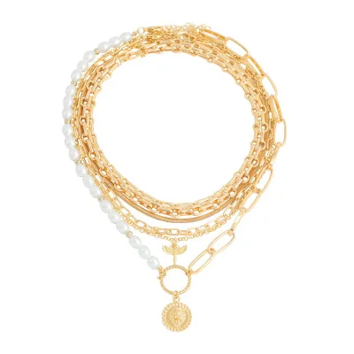 
Barlaycs 2021 Fashion Trendy Designer Multi-layer Punk Style Metal Necklace Coin Pendant Clavicle Chain Charm Necklace for women 