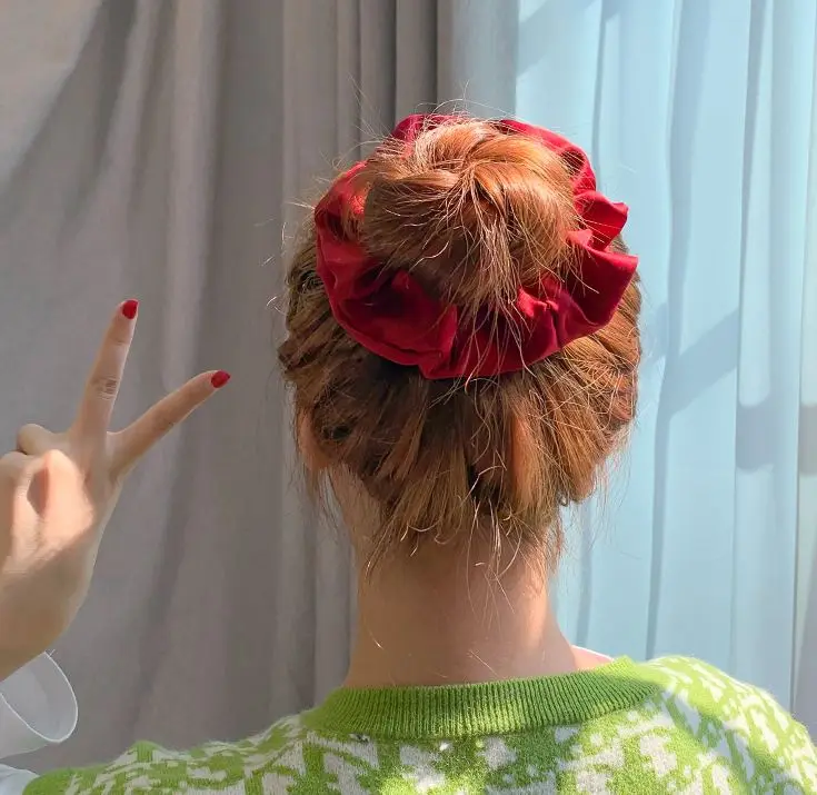 Plain Color Scrunchies Ties Satin Women Elastic Bands Womens Fabric Ponytail Band Hair Tie