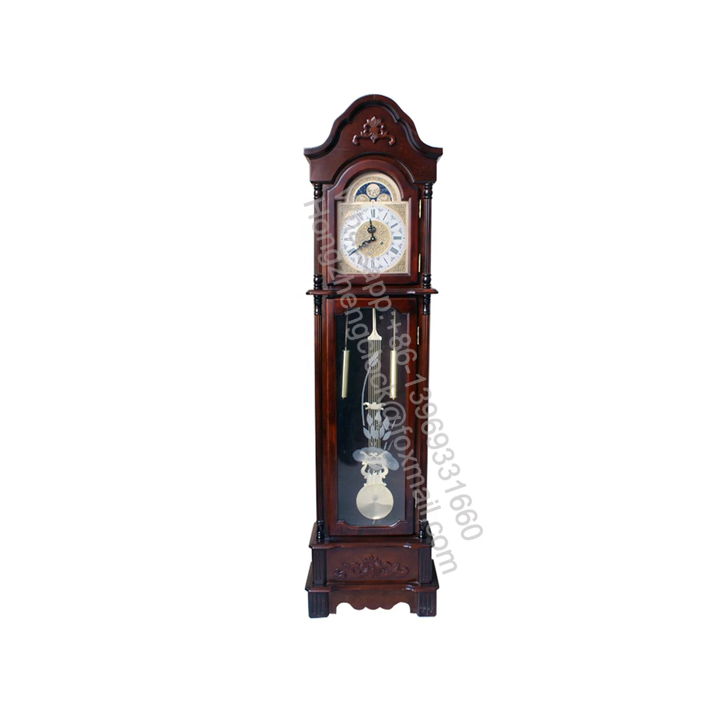 Grandfather Floor Pendulum  Clock Gold Tone & Arched with Pendulum and Dual Chimes