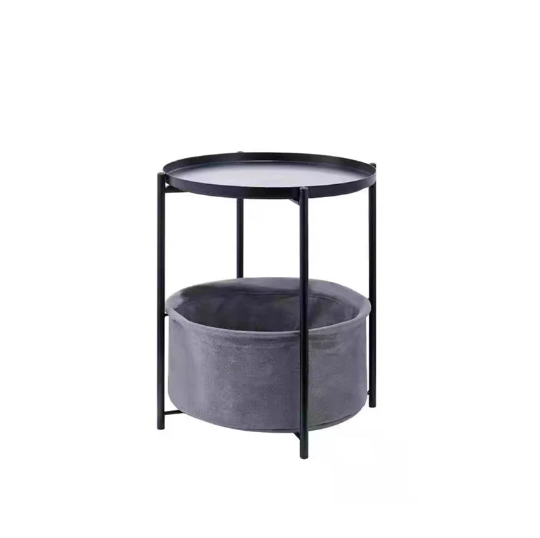Round storage coffee table  with cloth basket storage side table wrought iron storage small coffee table
