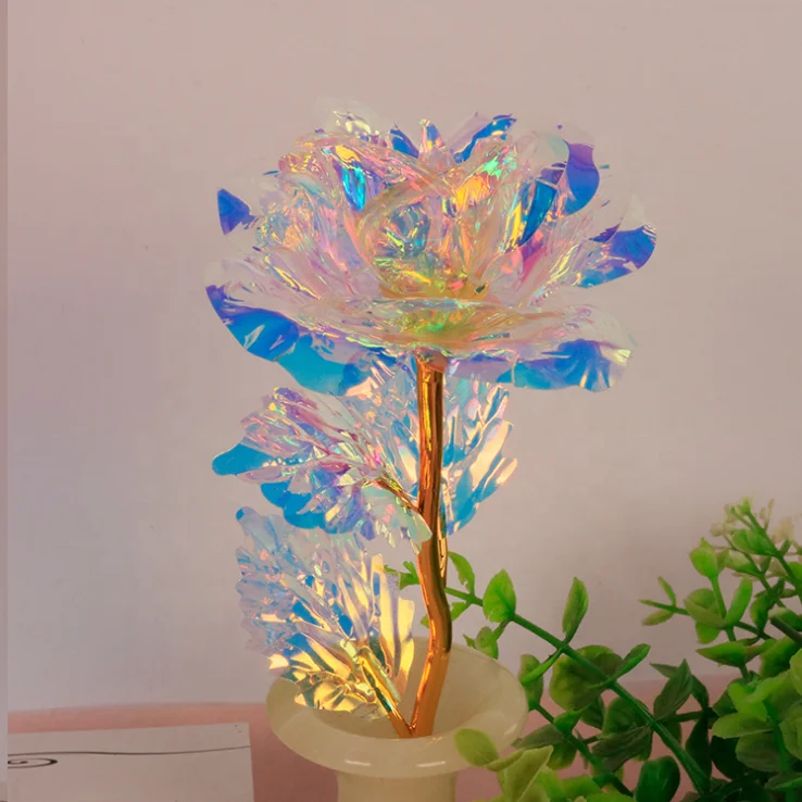 High Quality Foil Dipped Plated Galaxy Rose Anniversary Engagement Valentines Gifts 24 K Gold Flower With Plush Bear