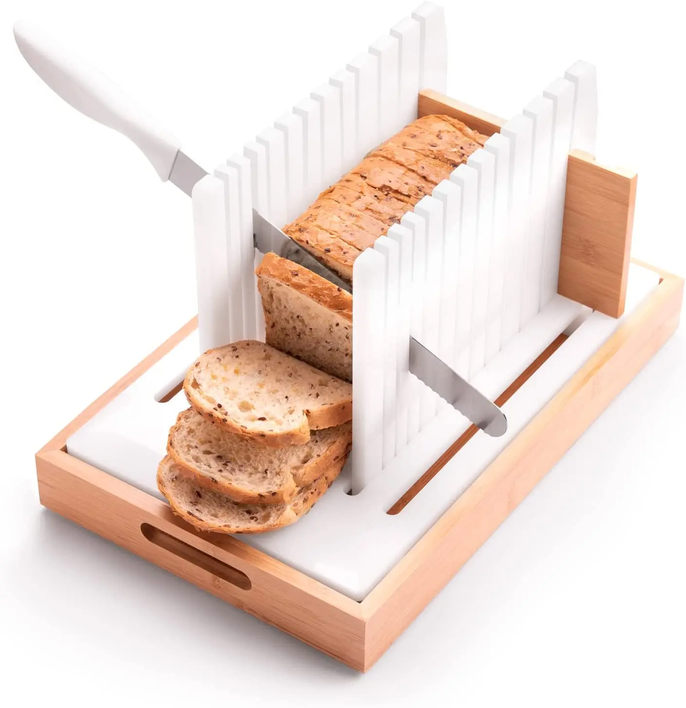 Bread Slicer for Homemade Bread With Long Knife and Crumb Tray Adjustable, 3 Size, 3 Thickness for Homemade Bread, Loaf, Bagel