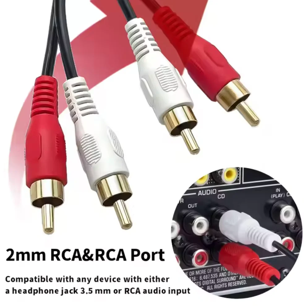 2pcs 3.5mm Audio Video Cable to 3 RCA shield Audio cable  male for DVD TV Box Stereo Speaker Male Connector Braided Cable