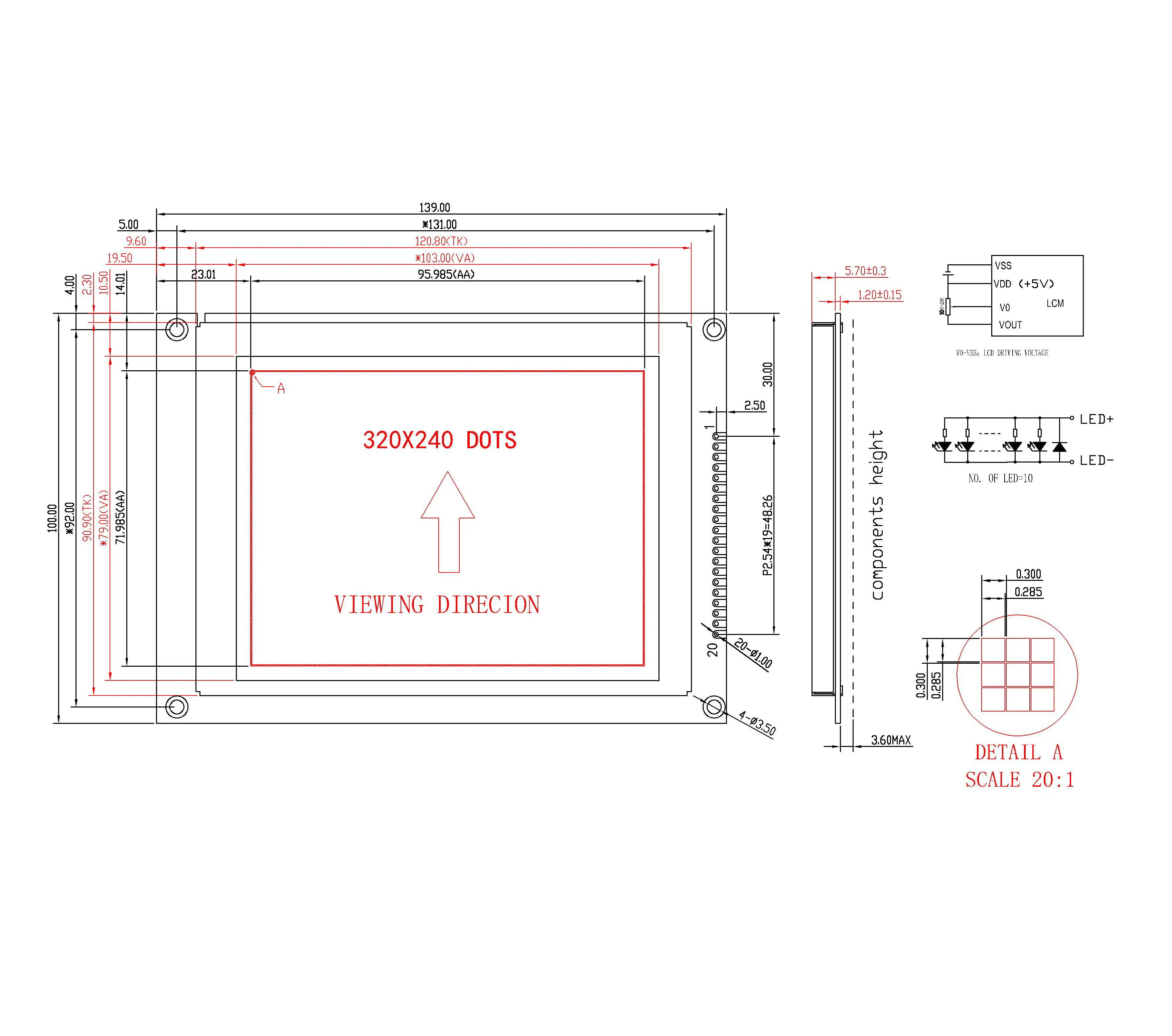 4.7 Inch 320x240 Lcd Module 8 Bit Parallel Greyscale Lcd Module 320240 Stn Blue Monochrome Display 16x2